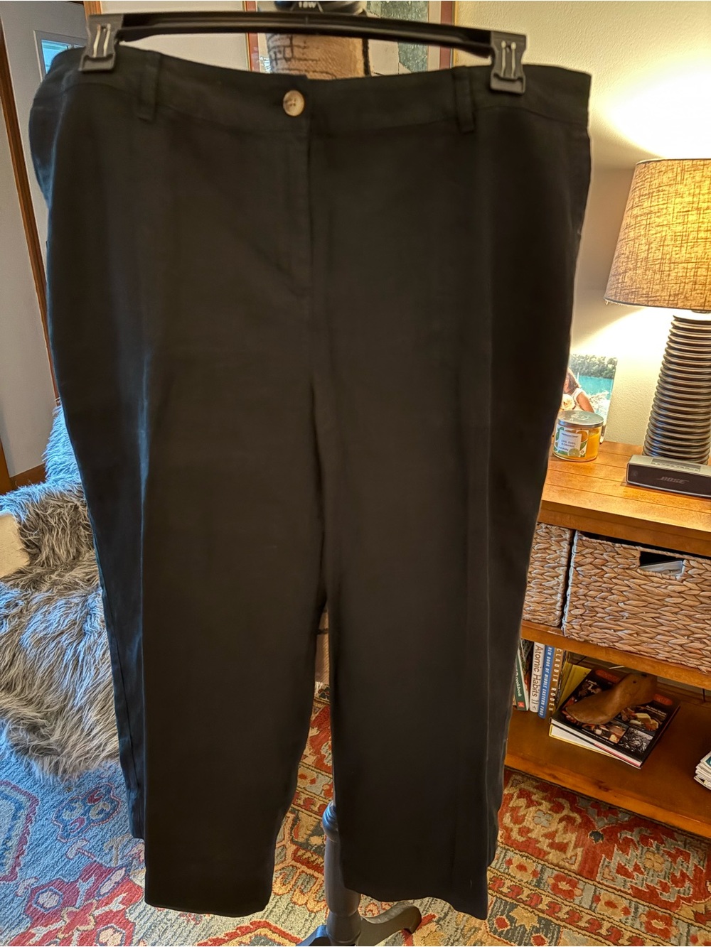 J. Jill Black Cropped Linen Straight-Leg Pants